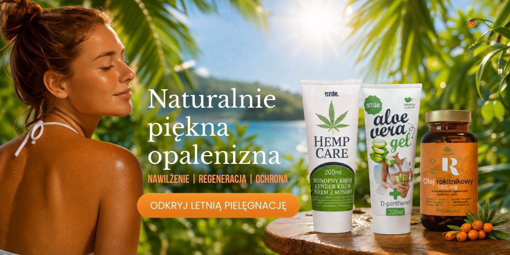 Baner reklamowy dla naturalnych kosmetyków wspierających zdrową opaleniznę