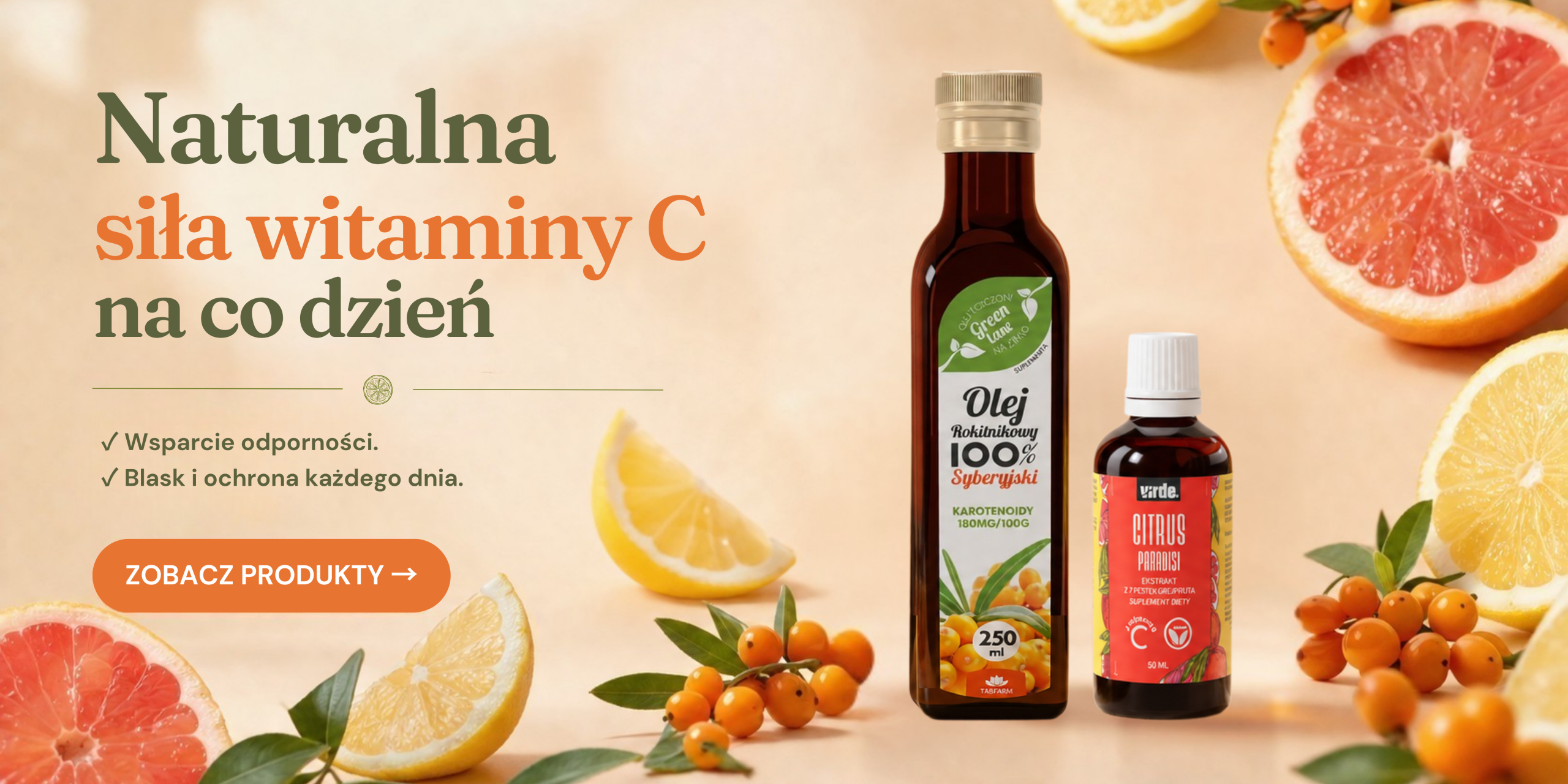 baner reklamujący suplementy diety z witaminą C na odporność